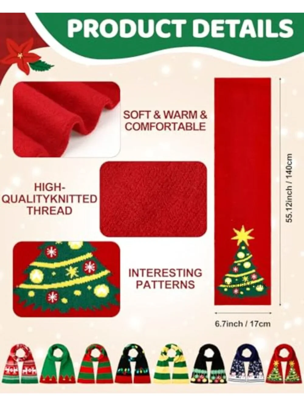 8 Pack Christmas Knitted Hat & Scarf Sets Winter Pom Beanie